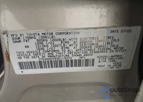 2003 Toyota Rav4 z USA, uszkodzony, nr VIN JTEGH20V930119373